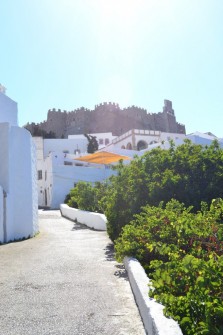 VIEW OF PATMOS MONASTERY FROM CHORA ALLEY
